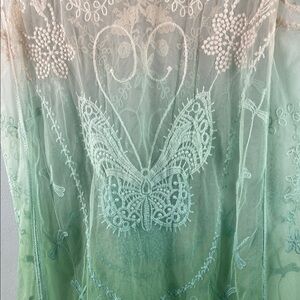 Butterfly Sheer Ombre Lace Sleeveless Top Size M
